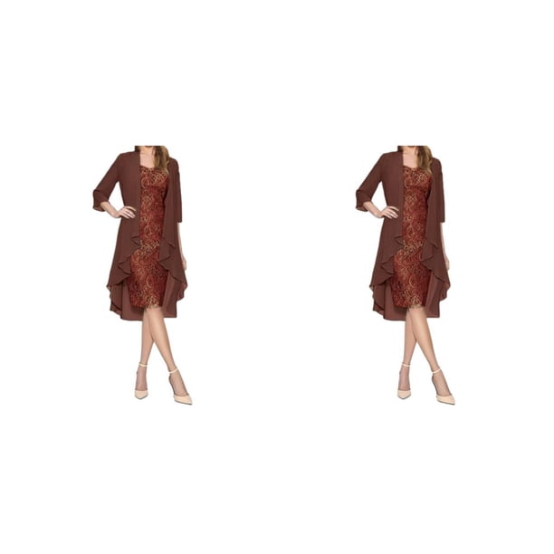 Sonducket vestido de lentejuelas cárdigan de piezas piel de encaje cerrar traje de fiesta al aire libre regalo dulce ropa de citas color Vino/XL 2piezas