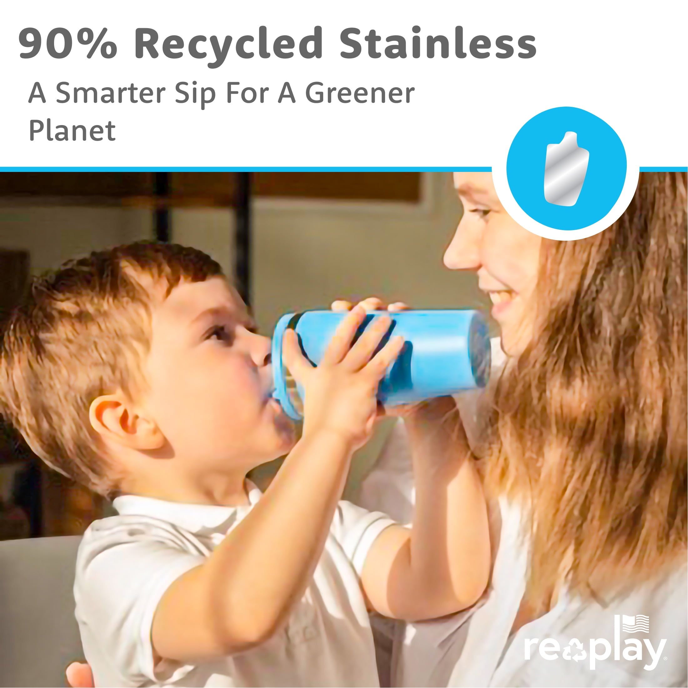 Re-Play 10 oz Insulated Stainless Steel Sippy Cups 2-Pack - No-Spill Toddler Cups, Pink/Sky Blue