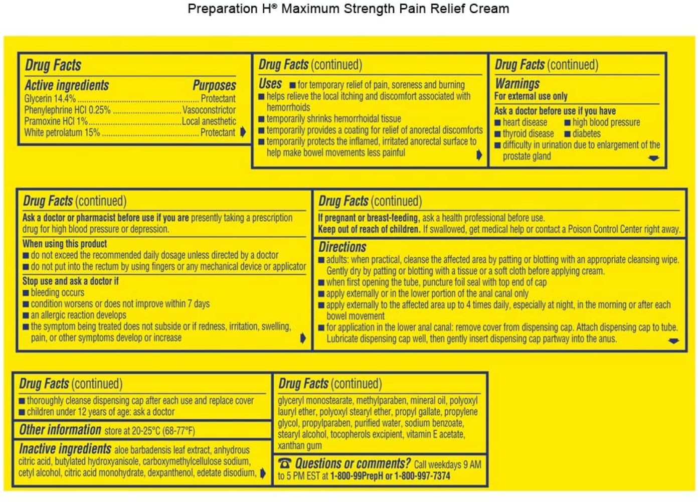 Preparation H Hemorrhoid Symptom Treatment Cream, Multi-Symptom Pain Relief with Aloe, Tube (0.9 Ounce, 1 Tube per Box), (Pack of 3)