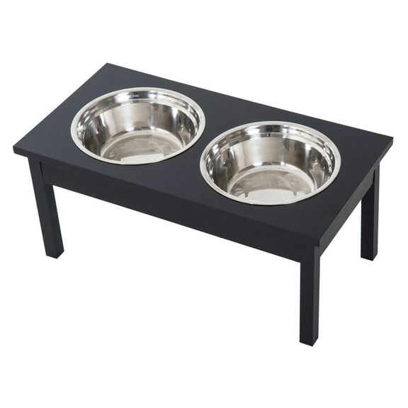 Dog Feeding Station Elevated, 23" Wooden Dog Bowls for Medium Dogs, Stainless Steel Pet Feeder, Non-Slip Elevated Dog Food and Water Bowls
