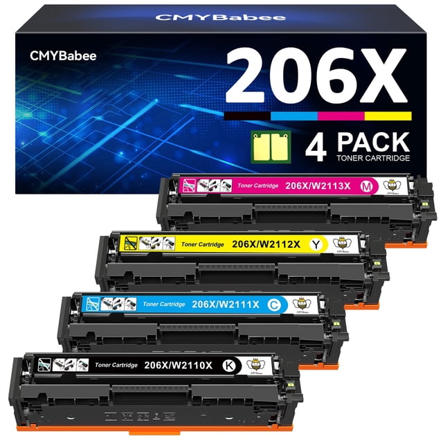 Cartucho de tóner CmybaBee compatible para HP 206X 206A, paquete de 4