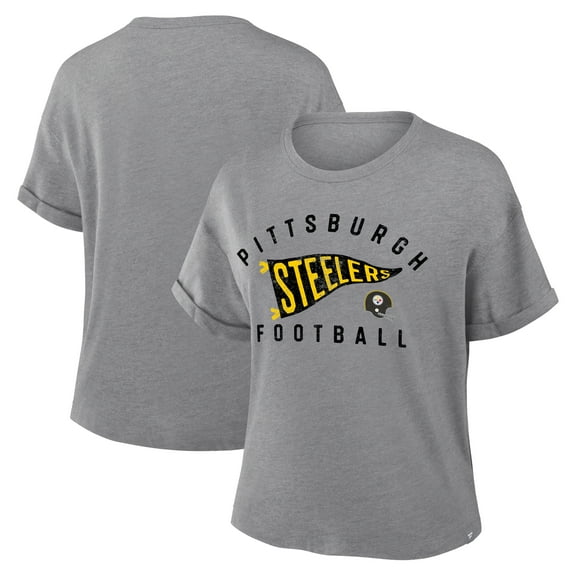 Women's Fanatics Heather Gray Pittsburgh Steelers Pennant Wave Tribute Tri-Blend Boxy T-Shirt