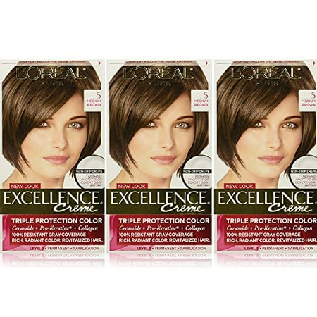 L'Oreal Paris Excellence Creme Permanent Hair Color, 5 Medium Brown, 100 percent Gray Coverage Hair Dye, Pack of 3 | Walmart Canada L'Oreal Paris Excellence Creme Permanent Hair Color, 5 Medium Brown, 100 percent Gray Coverage Hair Dye, Pack of 3 | Walmart Canada