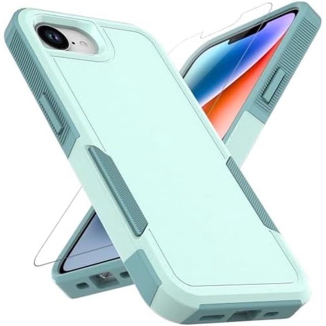 KOMI iPhone 16E Case: Dual Layer Protective Heavy Duty Cell Phone Cover Shockproof Rugged with HD Screen Protector - Military Protection Bumper Tough - Apple iPhone 16E / SE 2025 / SE4, Mint Green