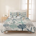 thumbnail image 3 of Twin XL Quilt Set 68''x98'', Blue Teal Coastal Lightweight Bedspread Coverlet with 2 Pillow Shams, Summer Beach Starfish Coral Nautical Rustic Breathable All Season Quilt Bedding for Dorm/Guest Room, 3 of 9