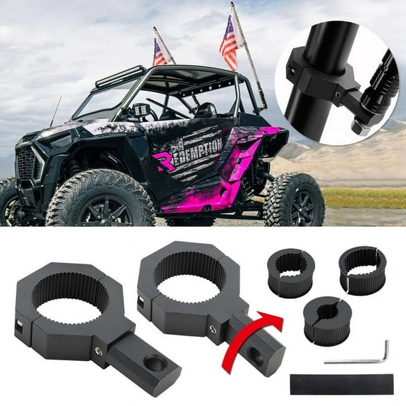 Roykaw Flag Mount Whip Light Mount for ATV/UTV, Anti-Rolling Adjustable, Fit 1"/1.5"/1.75"/2" Bar