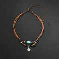 thumbnail image 4 of SmartBy Men Necklace Layered Ethnic Style Metal Flower Pendant Wax Rope Wooden Beads Turquoise Clavicle Chain Jewelry Accessories, 4 of 7