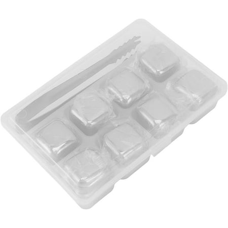 

Food Grade 304 Stainless Steel Whiskey Ice Cubes - Safe Nontoxic and Widely Used for Beverages - Includes 8 Cubes and Ice Tongs