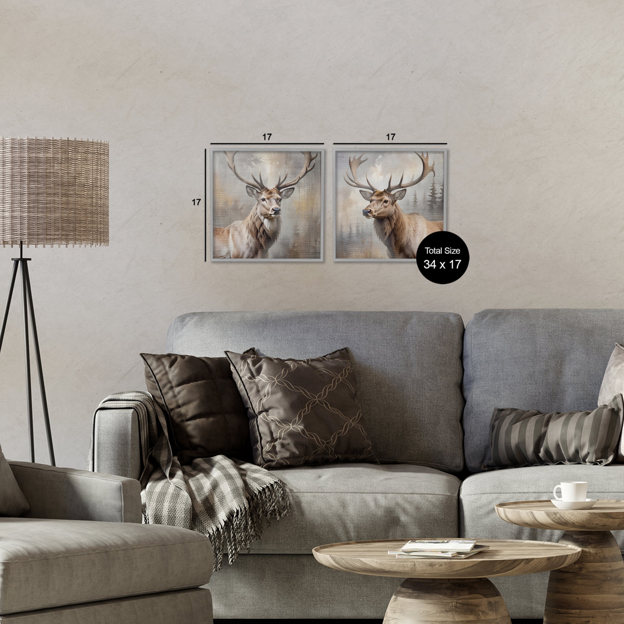 Stupell Industries Glancing Forest Stags 2 Piece Gray Framed Giclee Art Set, design by Susan Arnot