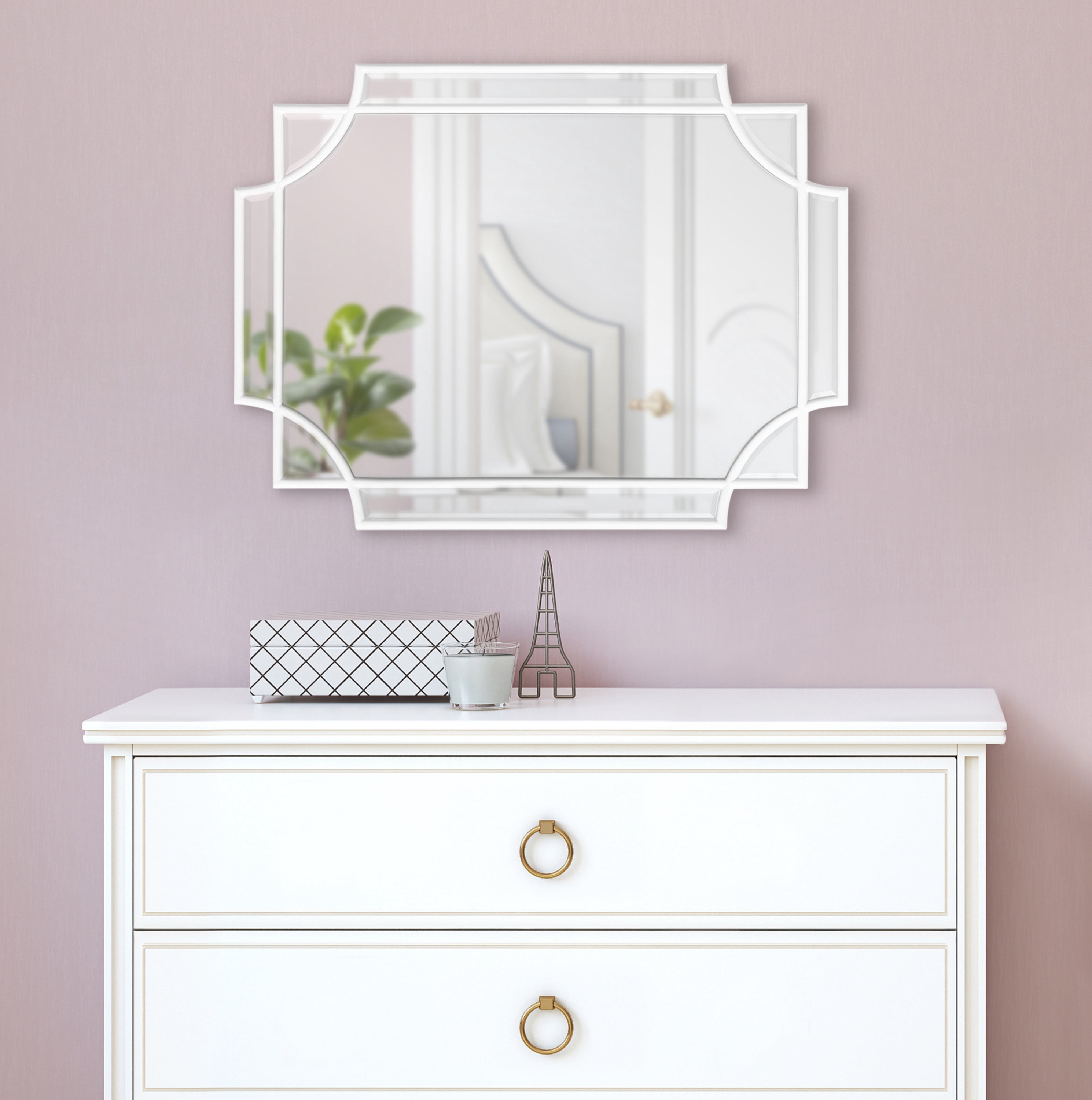 Kate and Laurel Minuette Glam Wall Mirror, 18 x 24, White, Boho-Chic Home Decor for Wall