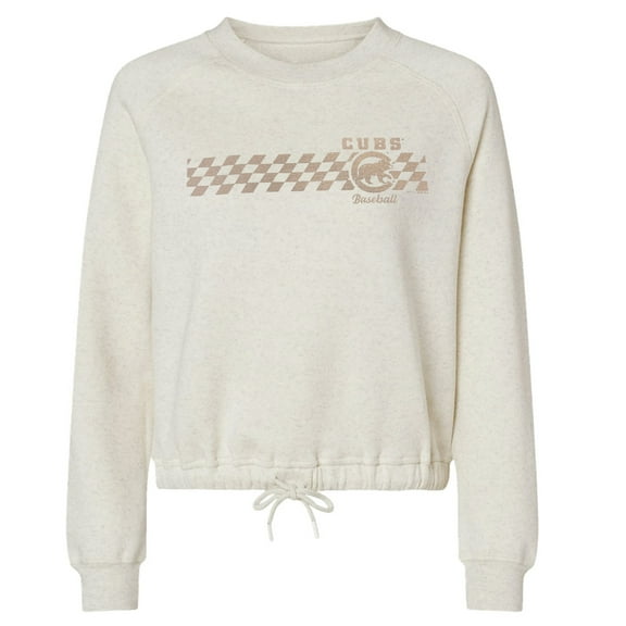 Women's Soft as a Grape Natural Chicago Cubs Tonal Checkered Sweatshirt