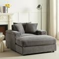 thumbnail image 2 of TUANLUO 44" Single Chaise Lounge Indoor, Oversized Corduroy Lounge Chair with Ottoman, Deep Seat Single Recliner Chair with Pillows, Soild Wood Sofa Couch for Living Room, Grey, 2 of 8