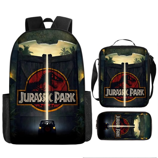 Jurassic World Student Backpack Dinosaur Schoolbag Three-Piece Set Large Capacity Backpack Cartoon Schoolbag Pencil Bag