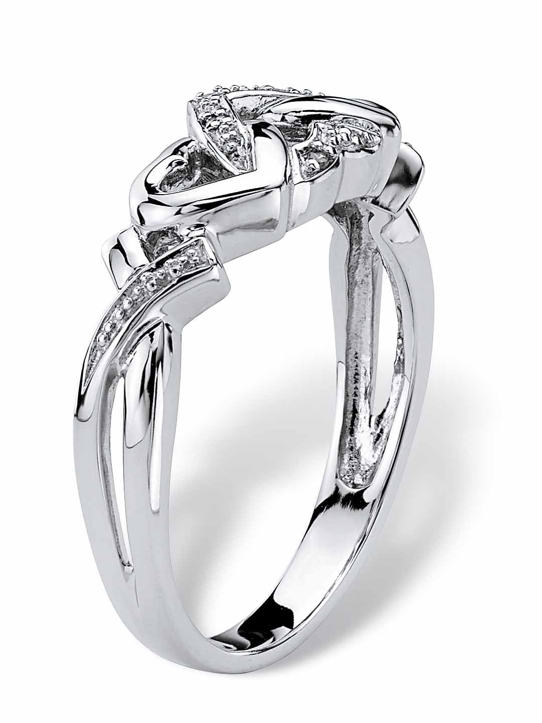 PalmBeach Jewelry Diamond Accent Interlocking Hearts Promise Ring in 18K Gold or Platinum Plated Sterling Silver