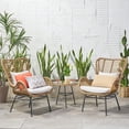 thumbnail image 2 of GDF Studio Izidro Outdoor Wicker and Glass 3 Piece Chat Set with Cushions, Light Brown and Beige, 2 of 13