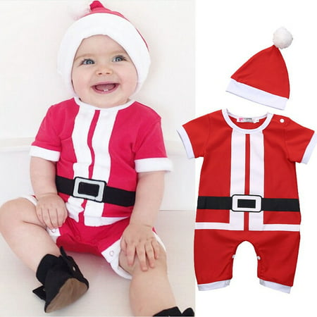 Baby Boys Girls Belt Outfits Xmas Santa Claus Suit Kid Clothes Toddlers Costume