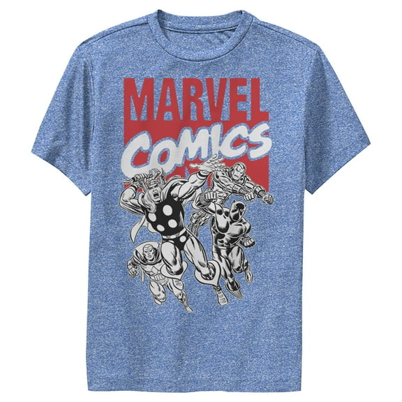 Boy's Marvel Super Avengers Comic  Performance Graphic Tee Royal Blue Heather Medium