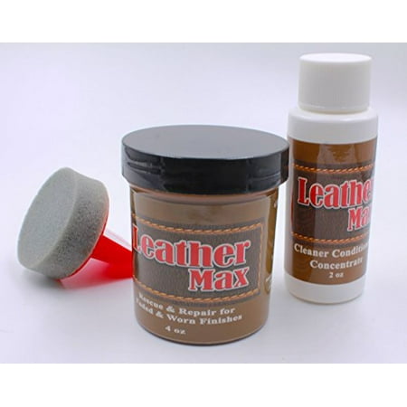 Furniture Leather Max Refinish and Restorer Kit / 4 Oz Restorer / 2 Oz Conditioner / 1 Sponge (Leather Repair) (Vinyl Repair) (Best Way To Refinish Furniture)