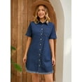thumbnail image 3 of DARING DIVA Short Sleeve Denim Collared Button Front Jean Dress S Dark Blue, 3 of 7