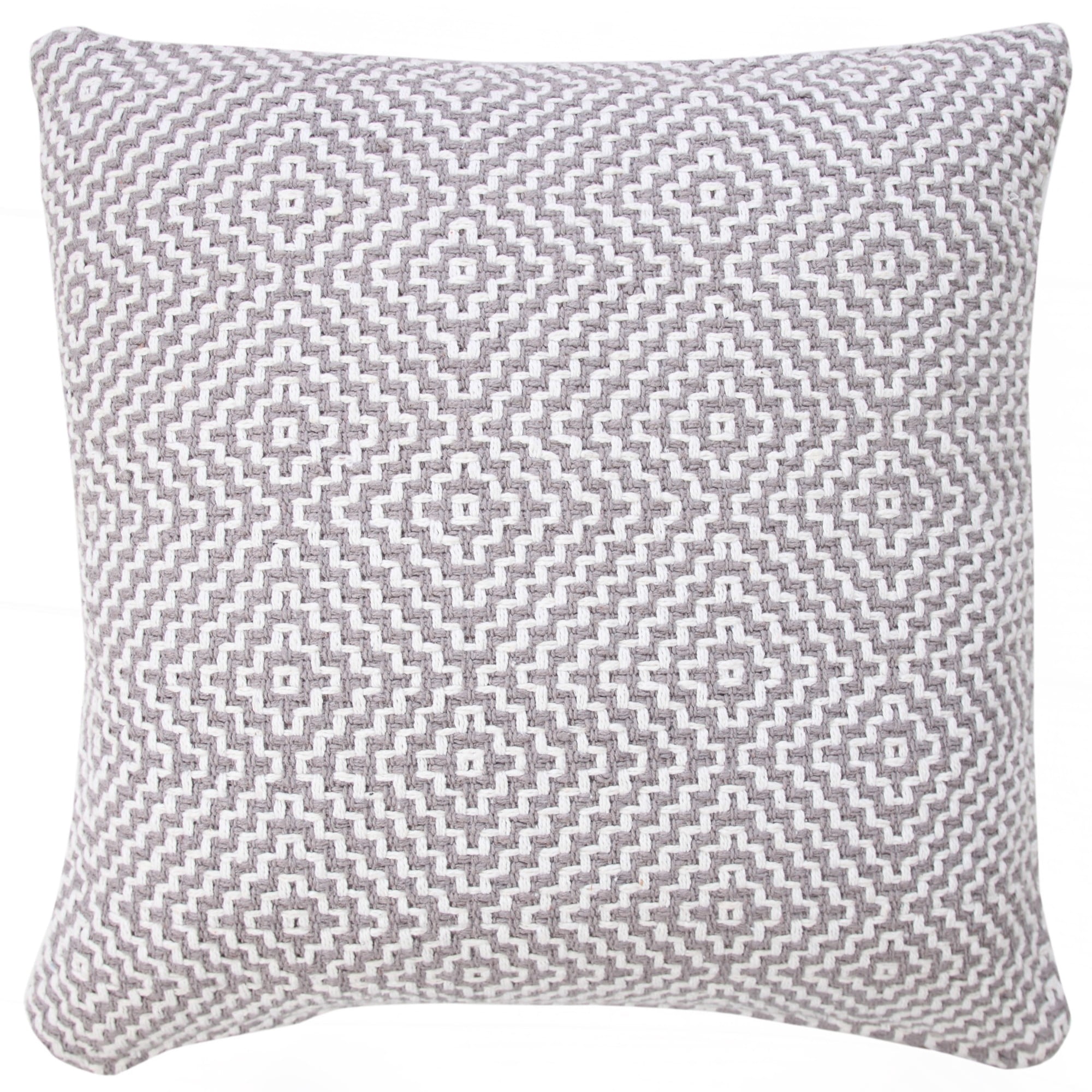 Laddha Home Designs Handwoven Diamond Cotton Throw Pillow Cover - 20" - Gray and White