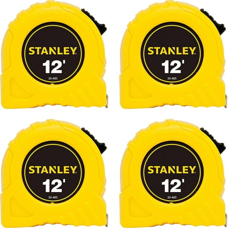 Stanley Bostitch Long Tape Measure - Stanley Bostitch Power Return Tape Measure w/Belt Clip, 1/2;W x 12;, Yellow, Bundle of 4