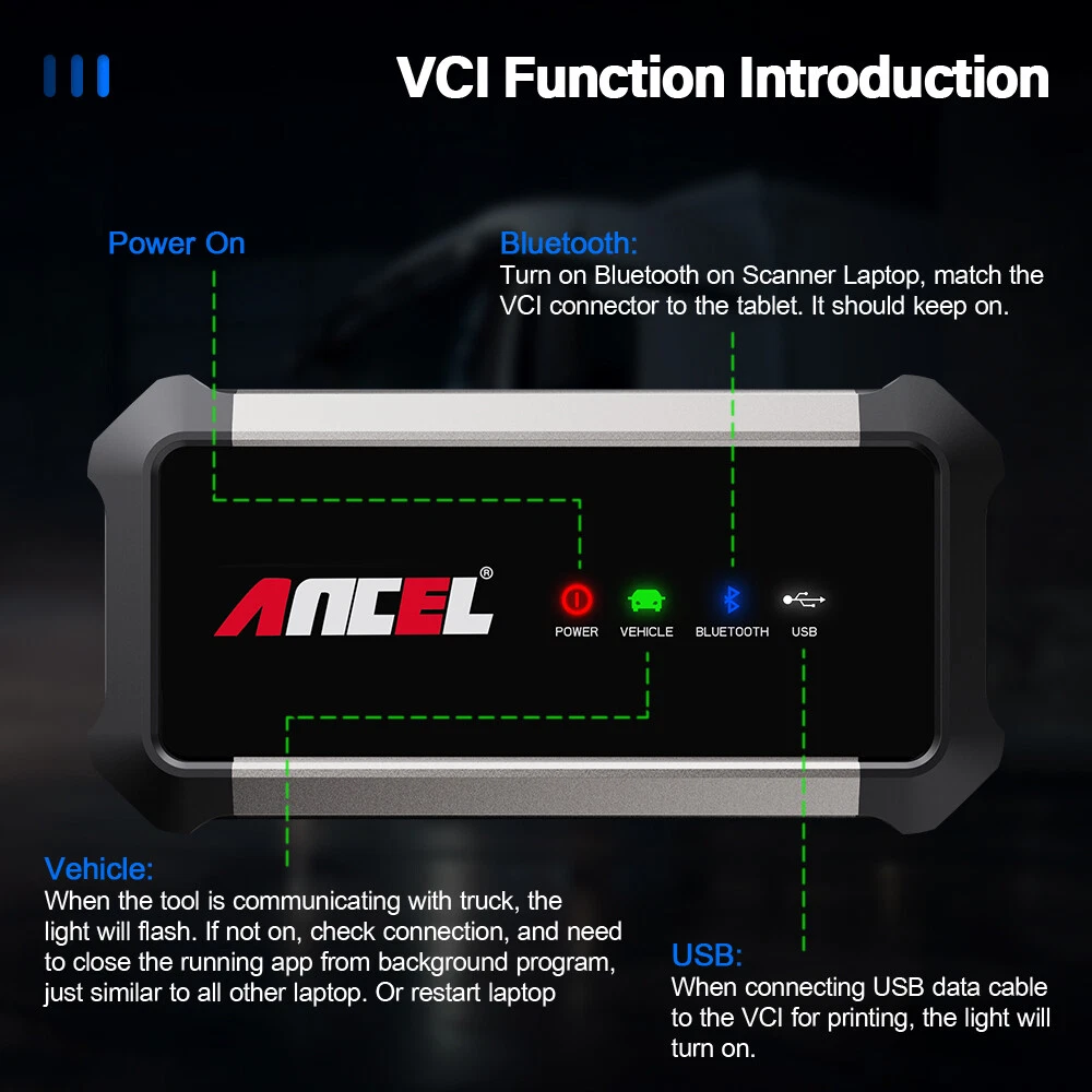 ANCEL 24V 12V Heavy Duty Truck Scanner All System Bidirectional Diesel Scan Tool with DPF, ECU Cod-ing, 40+ Reset for Cummins, Detroit, Caterpillar, Volvo, Paccar etc