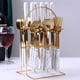 thumbnail image 1 of Juego de vajilla de acero inoxidable de 24 piezas, mango de cerámica, patrón, mango de plástico, cuchillo, cuchara y tenedor de estilo occidental, 1 of 3