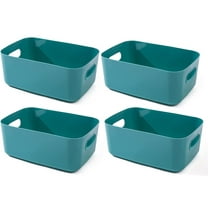 Casewin 4 Pack Plastic Storage Boxes | Green Storage Baskets with Handles | Stackable Cupboard Organiser | Kitchen Cupboard Storage for Bathroom, Bedroom, Office, School and Home