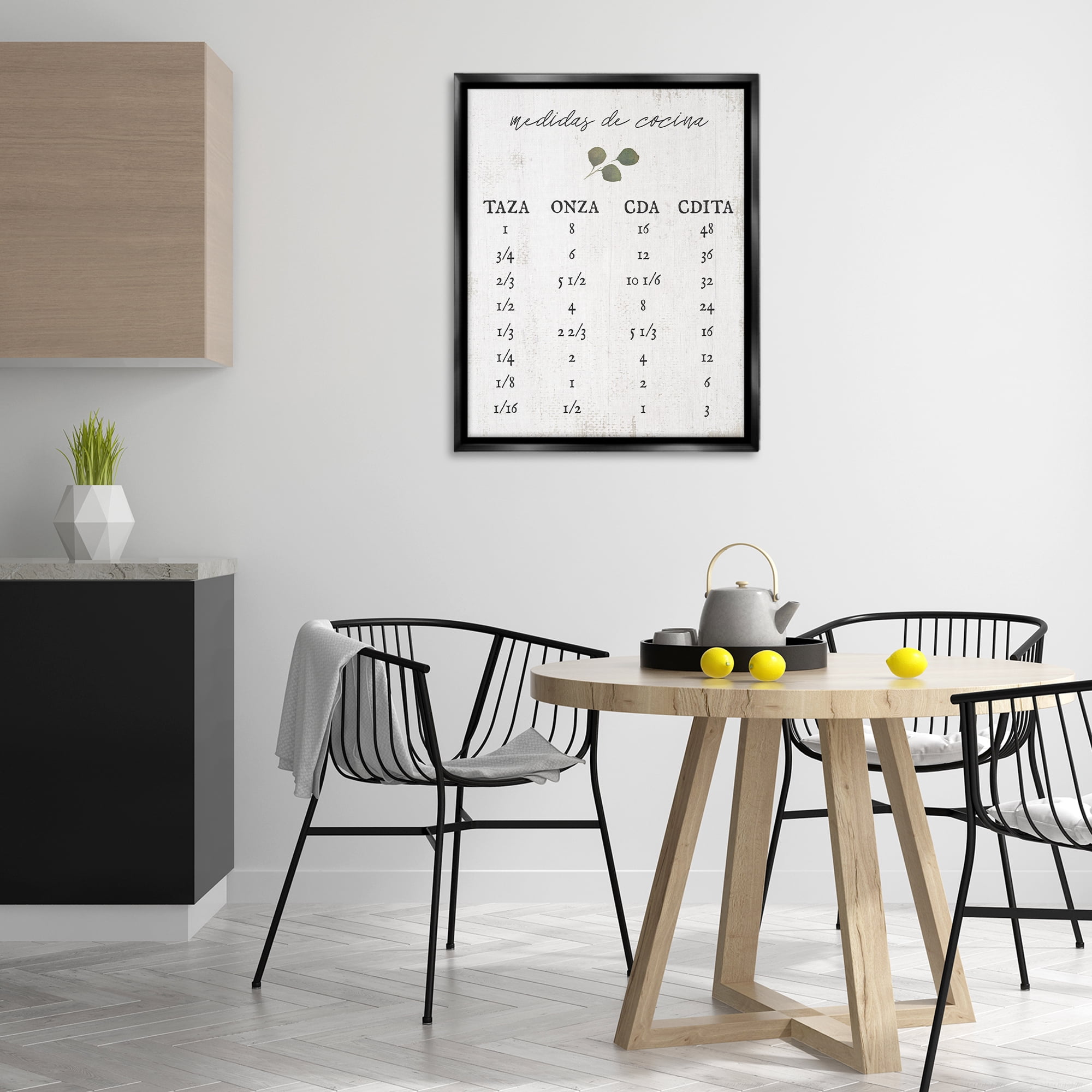 Stupell Industries Tabla de Medidas de Cocina Charts and Diagrams Painting Black Floater Framed Art Print Wall Art, 25 x 31