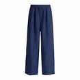 thumbnail image 5 of Linen Cotton Pants Women Wide Leg Elastic High Waisted Beach Flowy Pull On Dressy Casual Baggy Slacks with Pockets, #02 Dark Blue S, 5 of 7