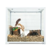 OiiBO White Knock Down Glass Small Animal Tank 23.6"x18"x21.5", Sliding Door with Safe Lock Small Cage, Easy Assembly