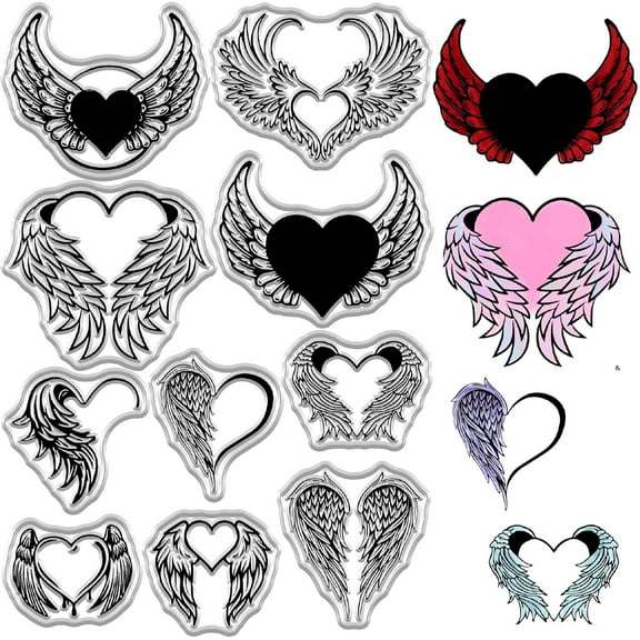 Angel Wings Clear Rubber Stamps Wing Heart Vintage Reusable Transparent Silicone Stamp Seals for DIY Scrapbooking Photo Album Decorative Journaling Card Making Decor
