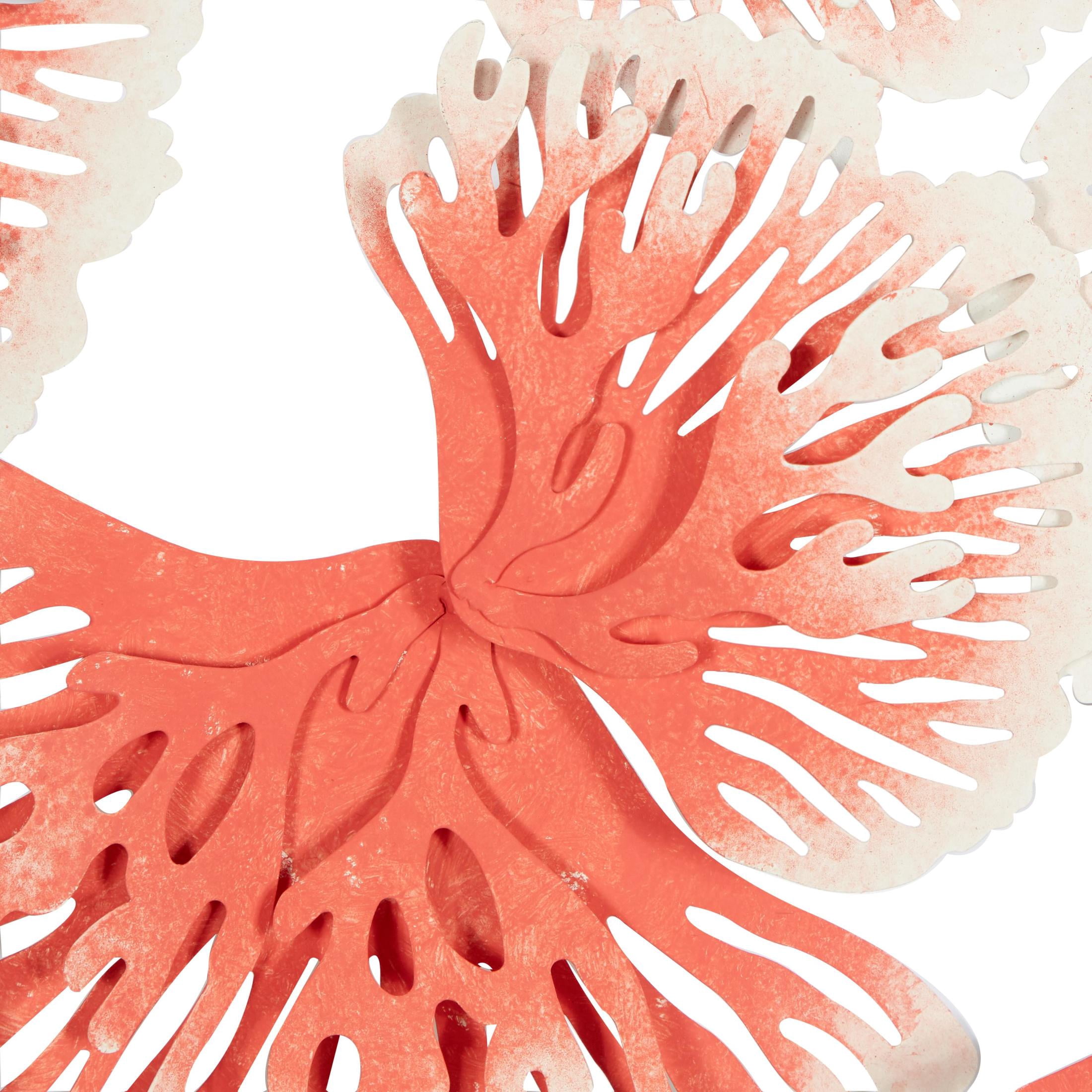 DecMode Orange Metal Floral Wall Decor