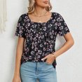 thumbnail image 2 of Blusas de Manga Corta para las Mujeres Botón de Impresión de la Moda Top de Cuello Redondo, Blusa Casual de Poliéster Ligera para Verano Primavera Diario Y Fiesta, 2 of 7