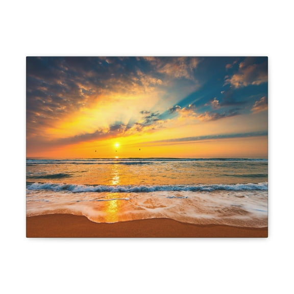 Beach Sunrise Over Tropical Sea Ocean Canvas Wall Art for Home Decor Ready-to-Hang