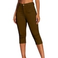 thumbnail image 3 of VBVC Women's High Waisted Stretchy Capri Pants , Slim Cropped Leggings For Women,Ladies' Button Fly Summer Trousers with Pockets,Brown,S-2XL, 3 of 7