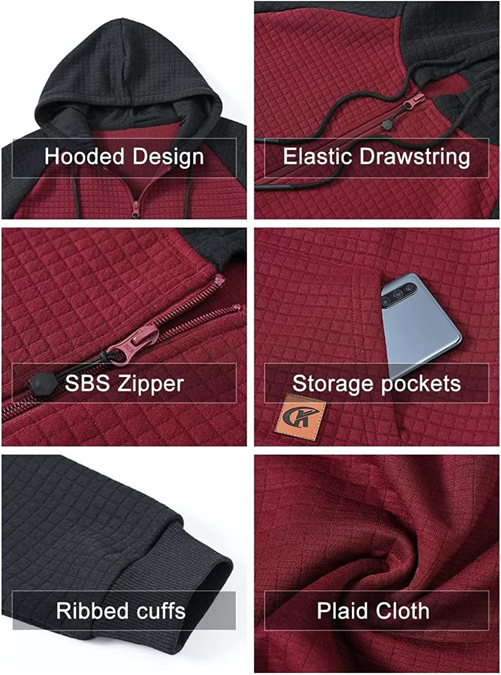 QPNGRP Men's Full-Zip Hoodie Lightweight Hoodie Sweatshirt Jacket Solid Hooded with Kanga Pocket