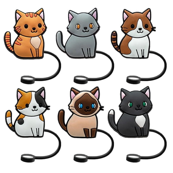 YSABOXY 6*Cat Silicone Straw Covers * Reusable Straw Toppers Bar Cute Straw Tips Cover