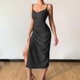 thumbnail image 4 of Sngxgn Dress for Women Long Satin Slip Dress Chemise Soft V Neck(Black,S), 4 of 5
