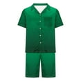 thumbnail image 4 of YLSDY Men Silk Pajama Set Sleepwear Short Sleeve Button Down Pajamas Summer Loungewear 2 Piece Pj Set with Pockets Army Green 6, 4 of 5