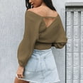 thumbnail image 4 of Lenpel Sweaters for Women Fall Wrap Crossover V Neck Knitted Blousers Hollow out in the Back Ribbed Tops, 4 of 7