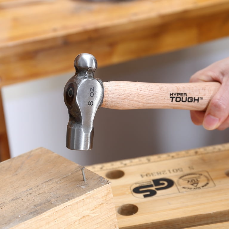 Hyper Tough 8 Ounce Ball Peen Hammer with Wooden Handle for Metal
