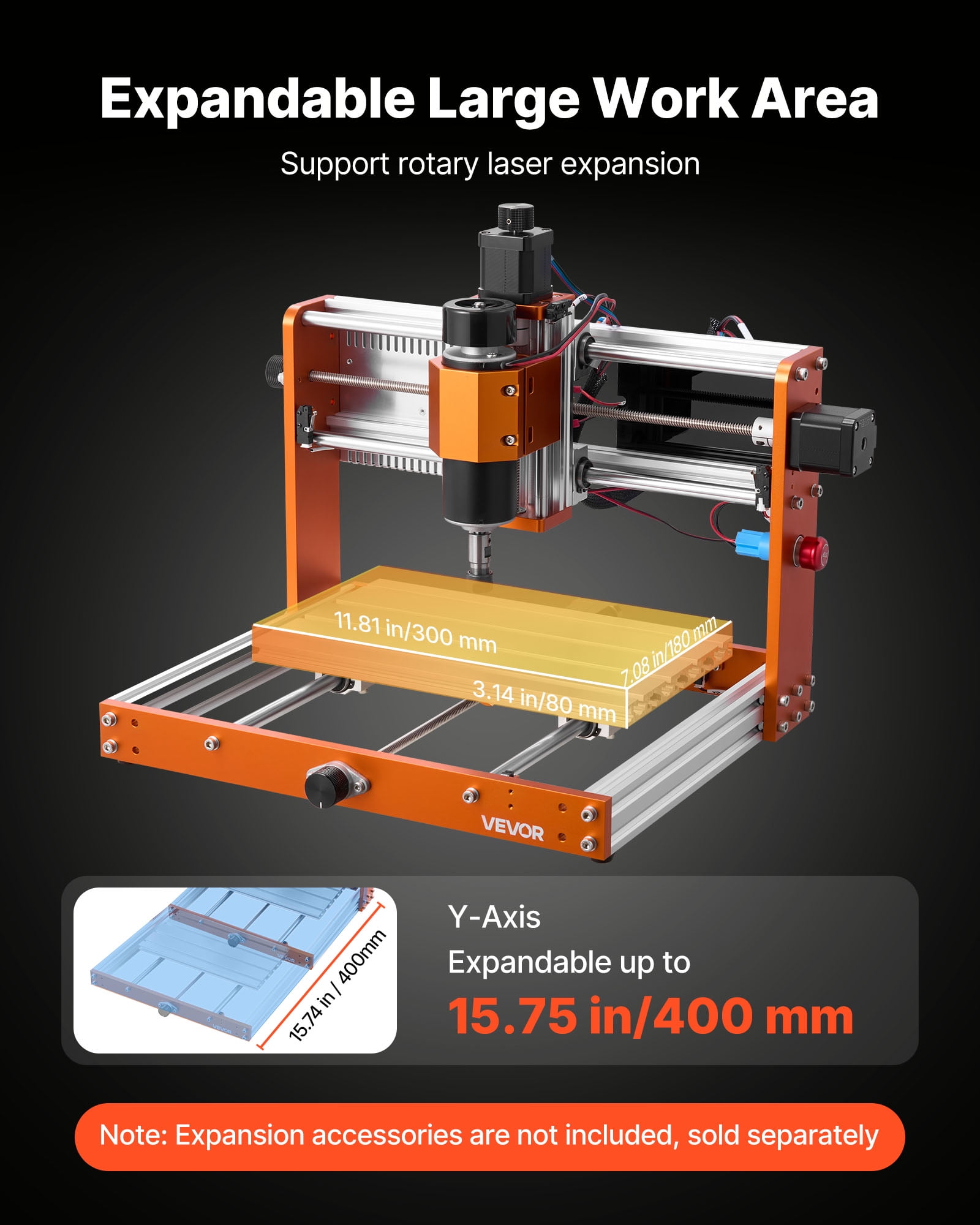 VEVOR CNC Router Machine, 500W Spindle, 3-Axis Wood Engraving Milling Machine, with 300 x 180 x 80 mm Working Area, Offline Controller, Limit Switch, E-Stop, for Wood Acrylic Plastic Carving Cutting