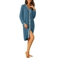 thumbnail image 2 of Unique Bargains Womens Nightshirt Button Down Nightgown Long Sleeve Pajama Sleepshirt M Blue, 2 of 5