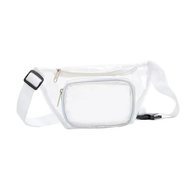 Riñonera transparente con correa ajustable, bolso de moda para correr, festivales y senderismo. Blanco