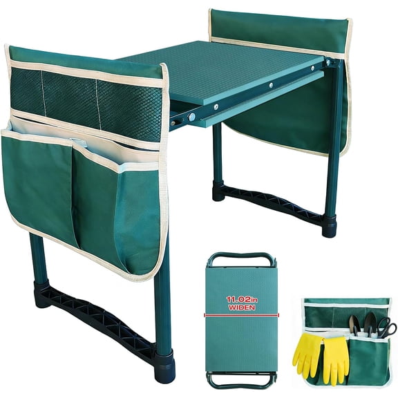 Heavy-Duty Garden Kneeler and Seat with Two Tool Bag Extra-Wide 11.02" Foldable Gardening Stool for Knee & Back Support | Non-Slip, Portable Bench for Women, Men, Seniors, Mom, Dad