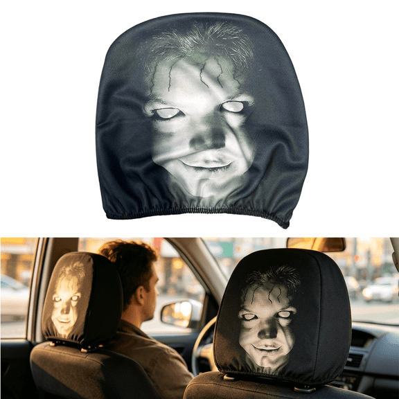 Scary Car Headrest Covers,Horror Face Print Polyester Universal Fit Headrest Covers for Halloween Car Decor Prank Car Accessories