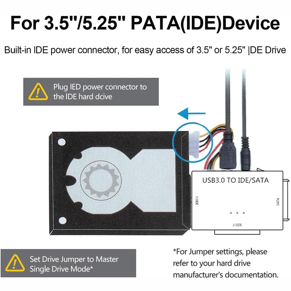 USB 3.0 to IDE SATA Converter Adapter Kit for 2.5″ & 3.5″ HDD SSD Hard Drives with Power Supply, Switch Function, Data Transfer Cable for PC Laptop Desktop Universal