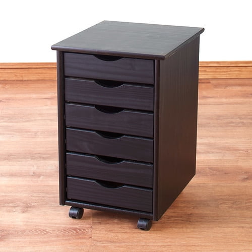 Wood Rolling Storage Cart with DrawersNarrow 6DrawerBlack
