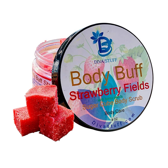 Diva Stuff Sugar Cube Body Buff Scrub - Strawberry Fields - 8 oz (Made in the USA)
